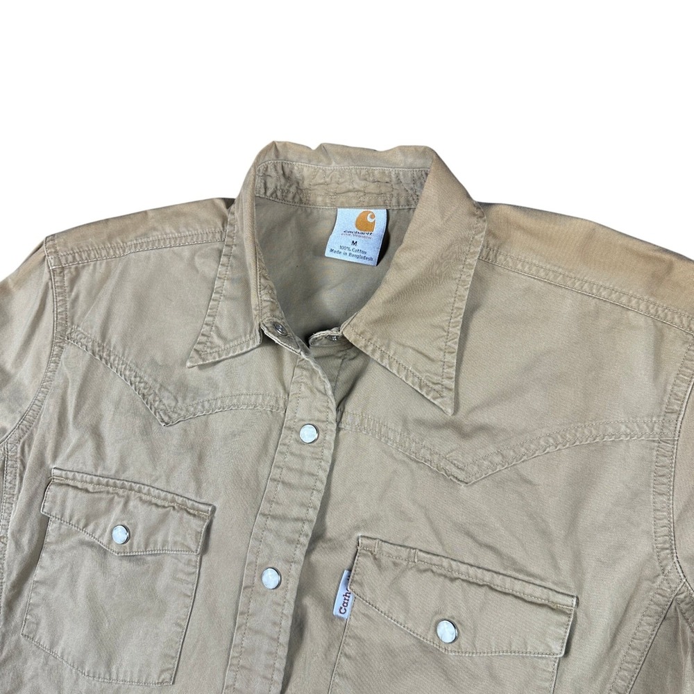 Carhartt Khaki Western Pearl Snap Shirt Dual Chest Pockets WS002DKH Medium